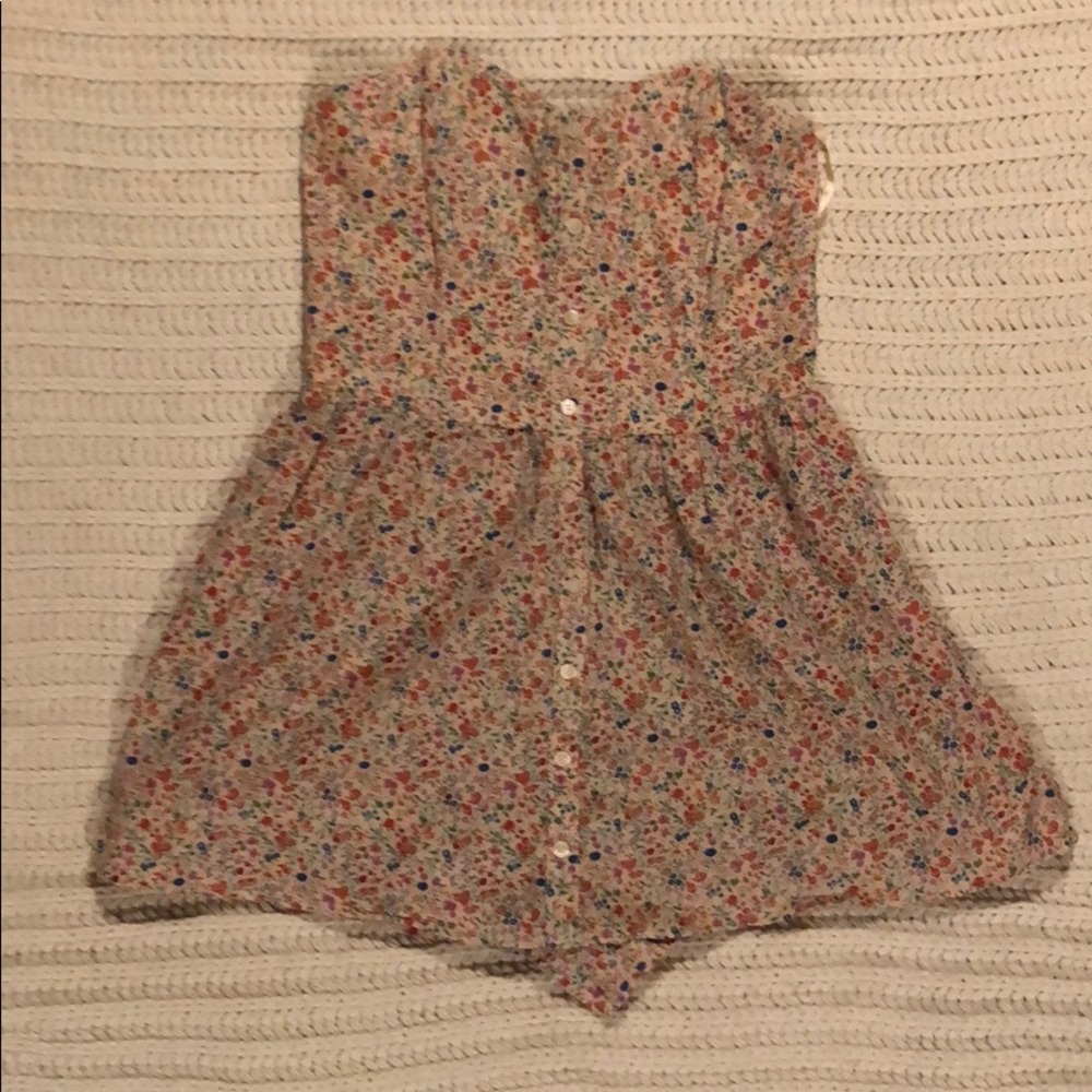 Floral Strapless Romper with Button Detail